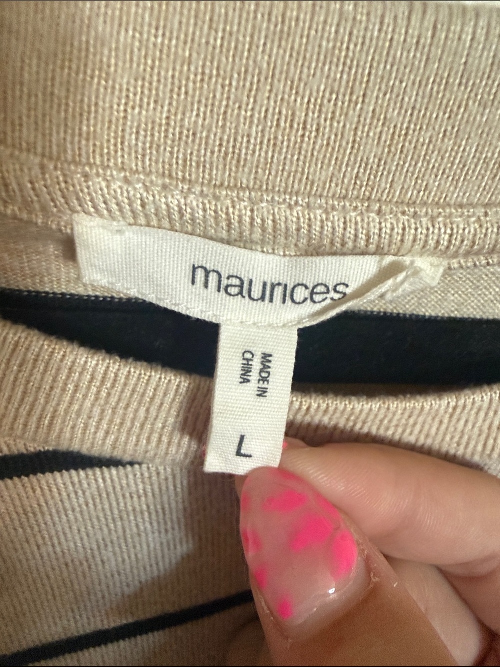Maurices Beige Crewneck Sweater with Black Stripes - Picture 2 of 2